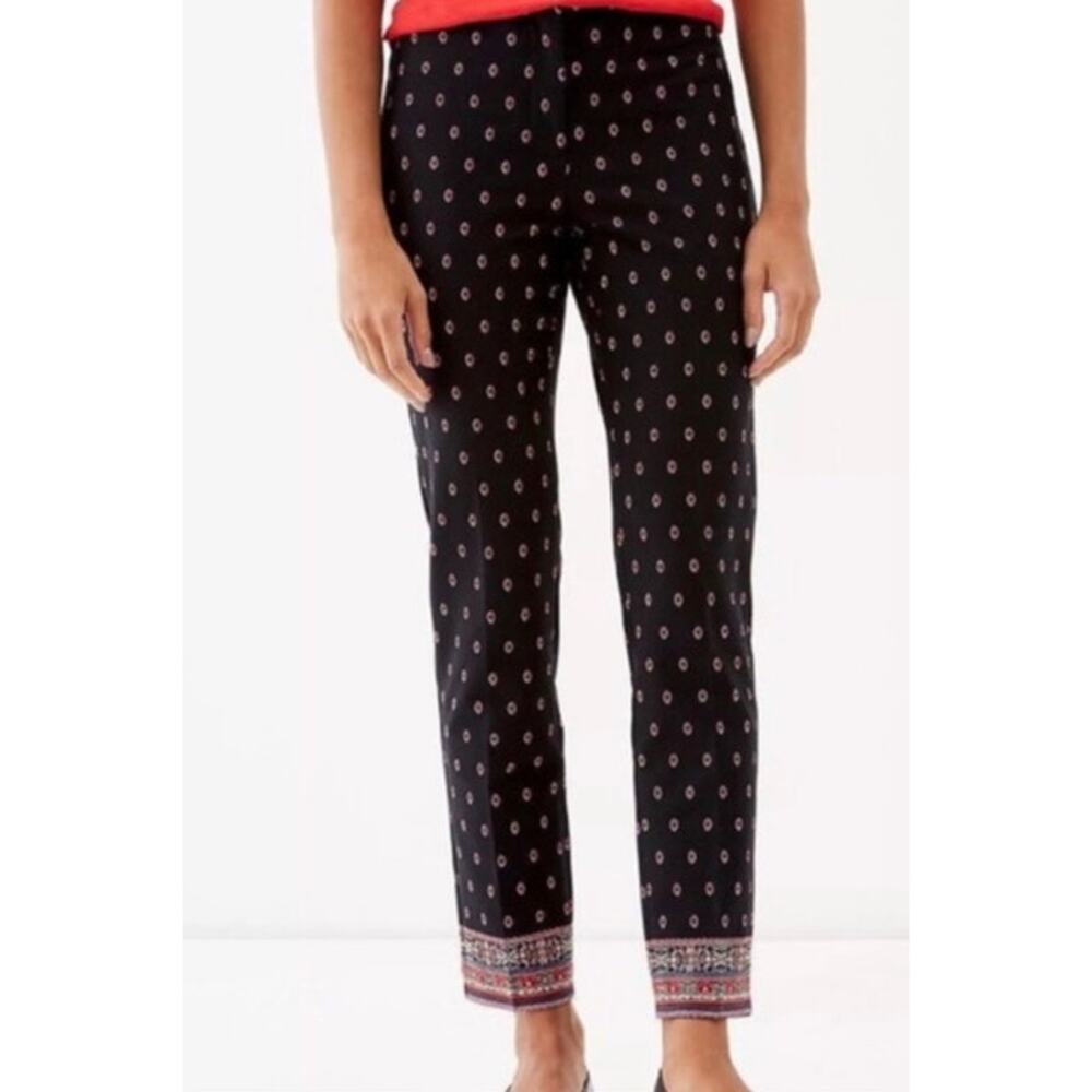 J.Jill Premium Bi-Stretch Tribal Border Print Black Ankle Pants SZ 14 Comfy